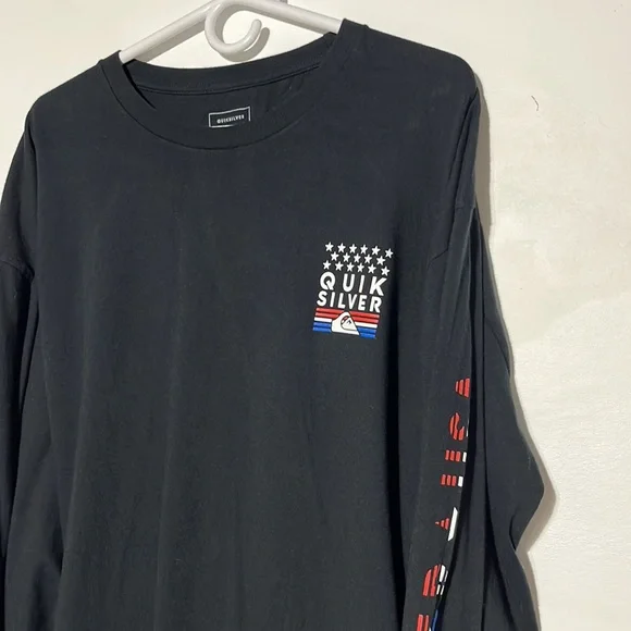Quicksilver Men’s Black Red White Blue Stars Long Sleeve Shirt Size XXL - Picture 2 of 7